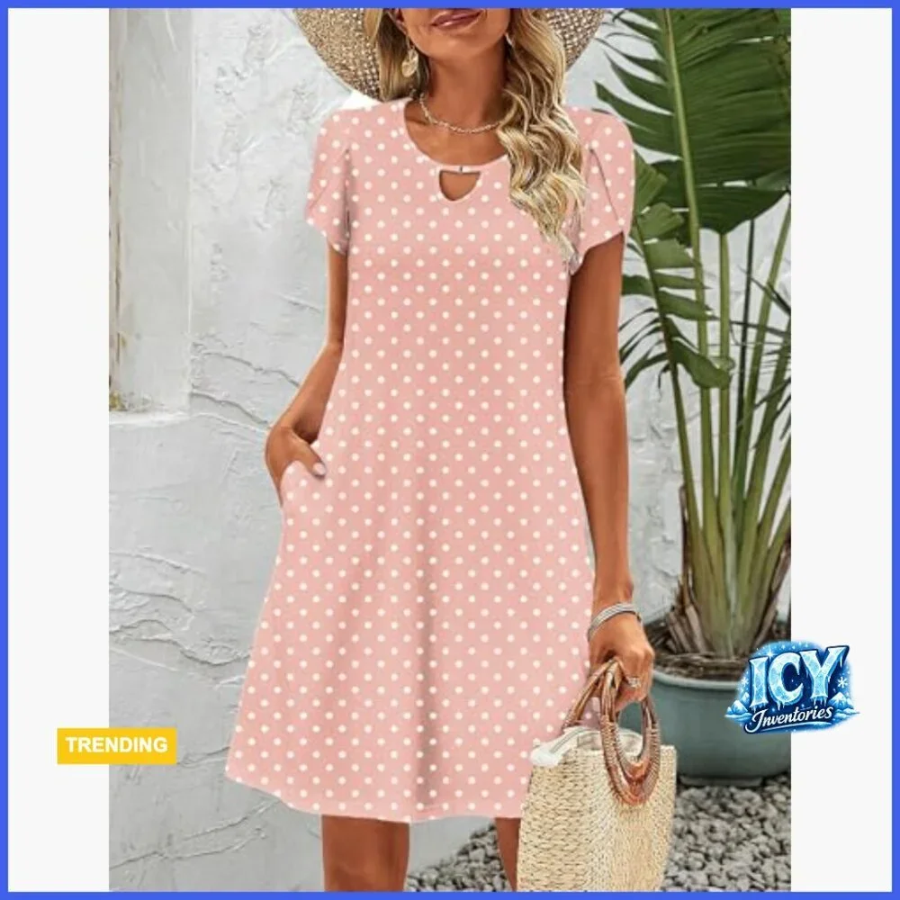 Casual A-Line Dress with Pockets Flowy Mini Sundress